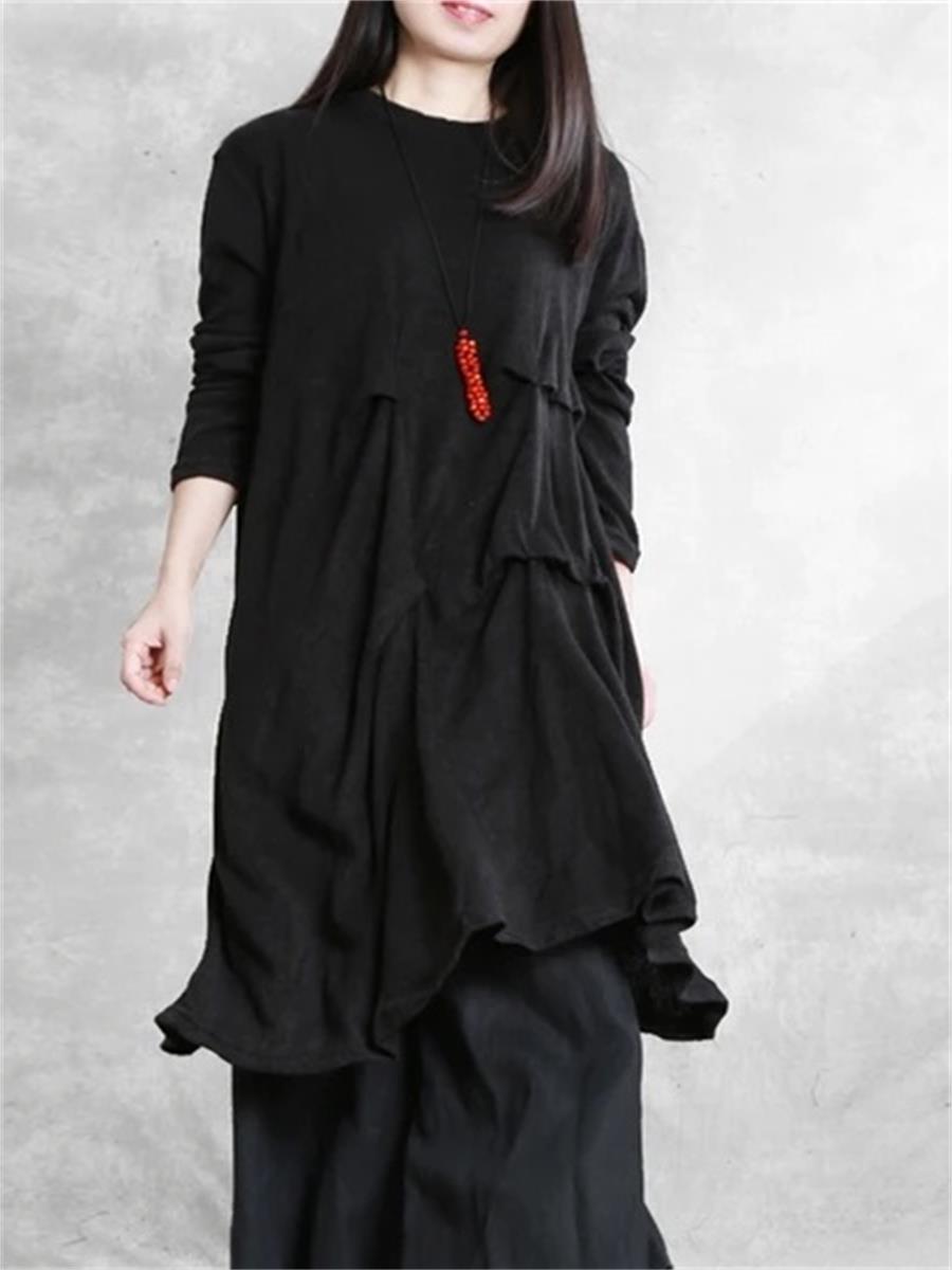 Autumn And Winter Ladies Casual Pleated Sweater Dress