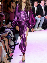 Load image into Gallery viewer, Fashion V-neck Long Sleeve Glossy Evening Dress
