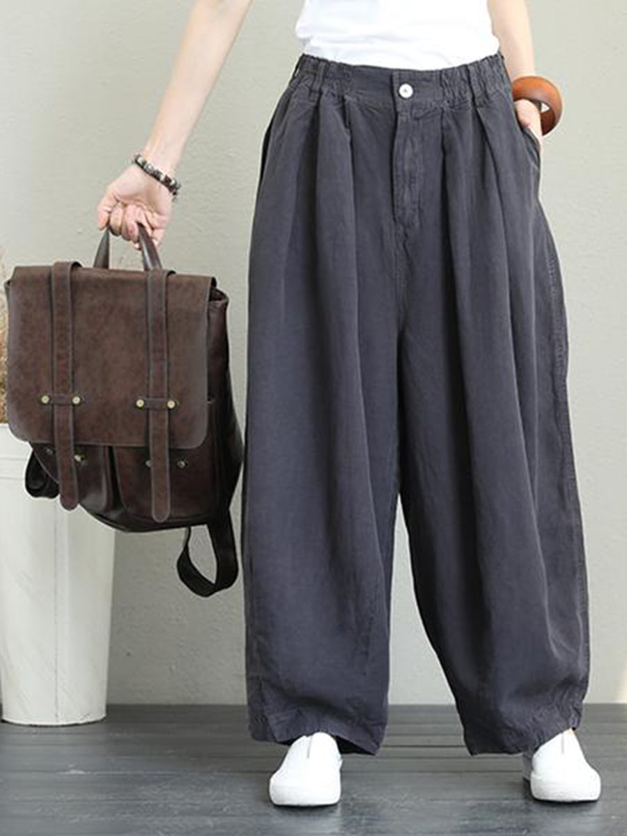 Women's Button Loose Cotton and Linen Wide-leg Pants