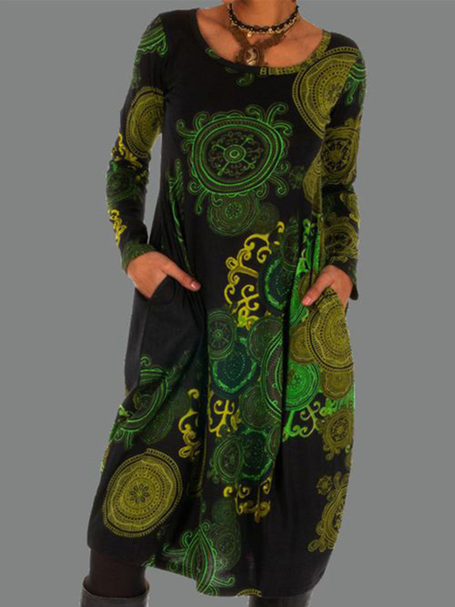 Casual Floral Tunic Pockets Midi Dress