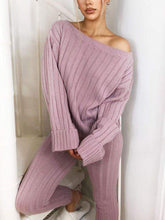 Load image into Gallery viewer, Knit Slash Neck Lounge Pants Set
