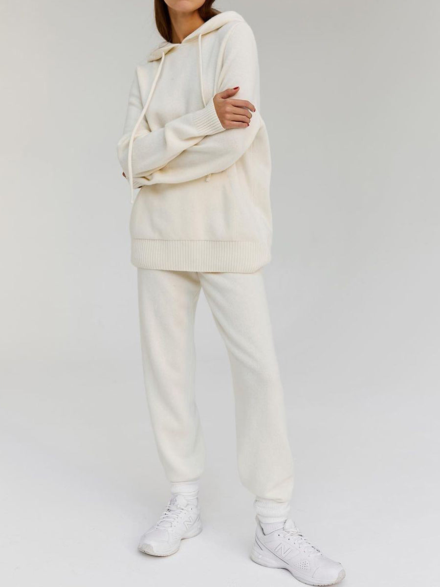 Drawstring Hood Knitted Two-Piece Suit