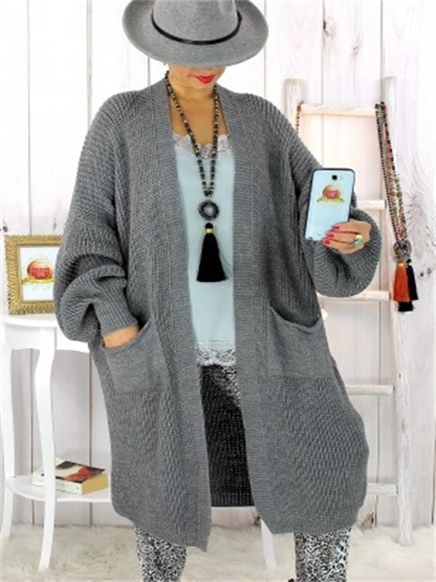 Autumn And Winter Warm Knitted Pocket Women'S Sweater Coat