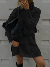 Load image into Gallery viewer, Fashion Solid Color Turtleneck Knitted Sweater Mini Dress
