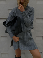 Load image into Gallery viewer, Fashion Solid Color Turtleneck Knitted Sweater Mini Dress
