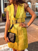Load image into Gallery viewer, Fashion V-neck Sleeveless Fringe Evening Dress
