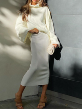 Load image into Gallery viewer, Solid Color High Neck Knitted Top Slim Skirt Two-piece Suit
