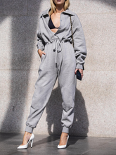 Load image into Gallery viewer, Fashion Lapel Button Drawstring High Waist Casual Jumpsuit
