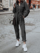 Load image into Gallery viewer, Solid Color Lapel Button High Waist Casual Jumpsuit
