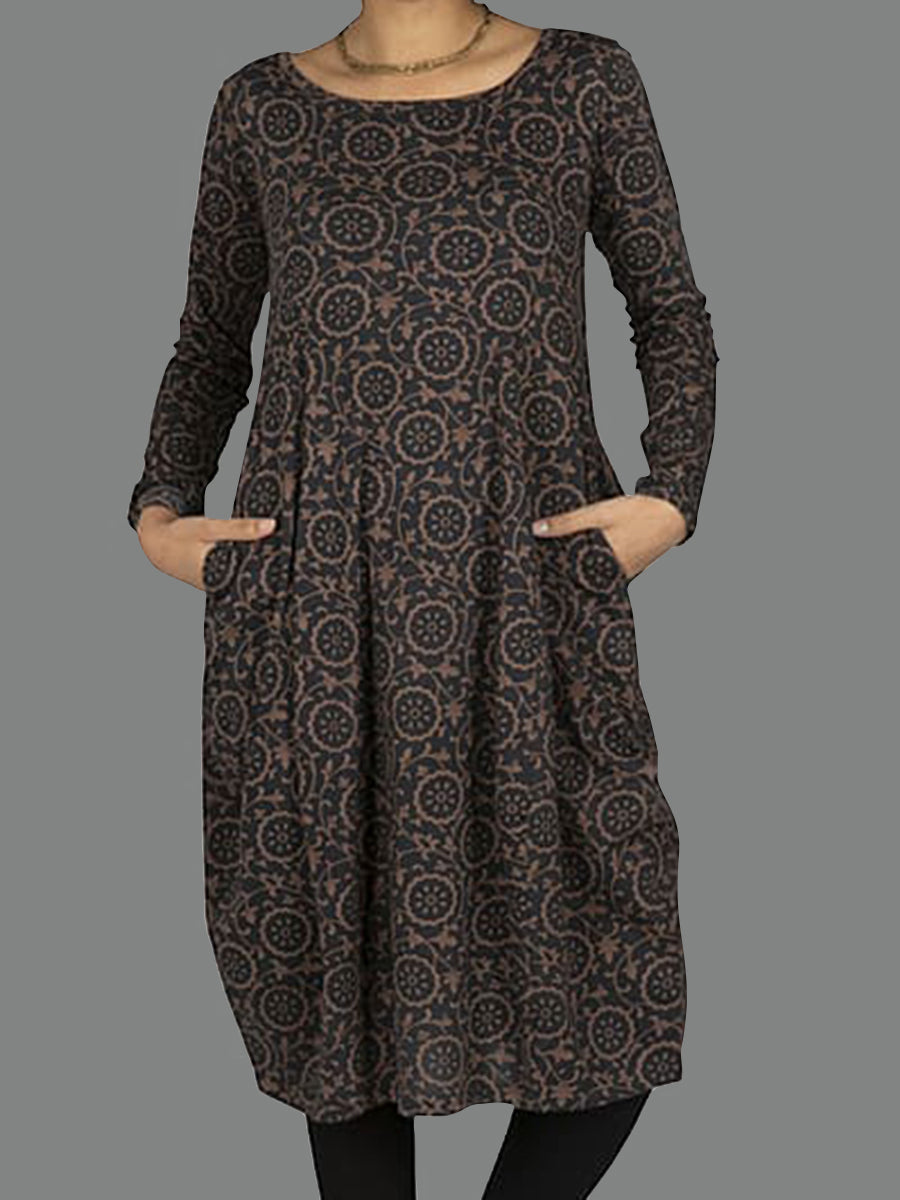 Circle Print Crew Neck Dress