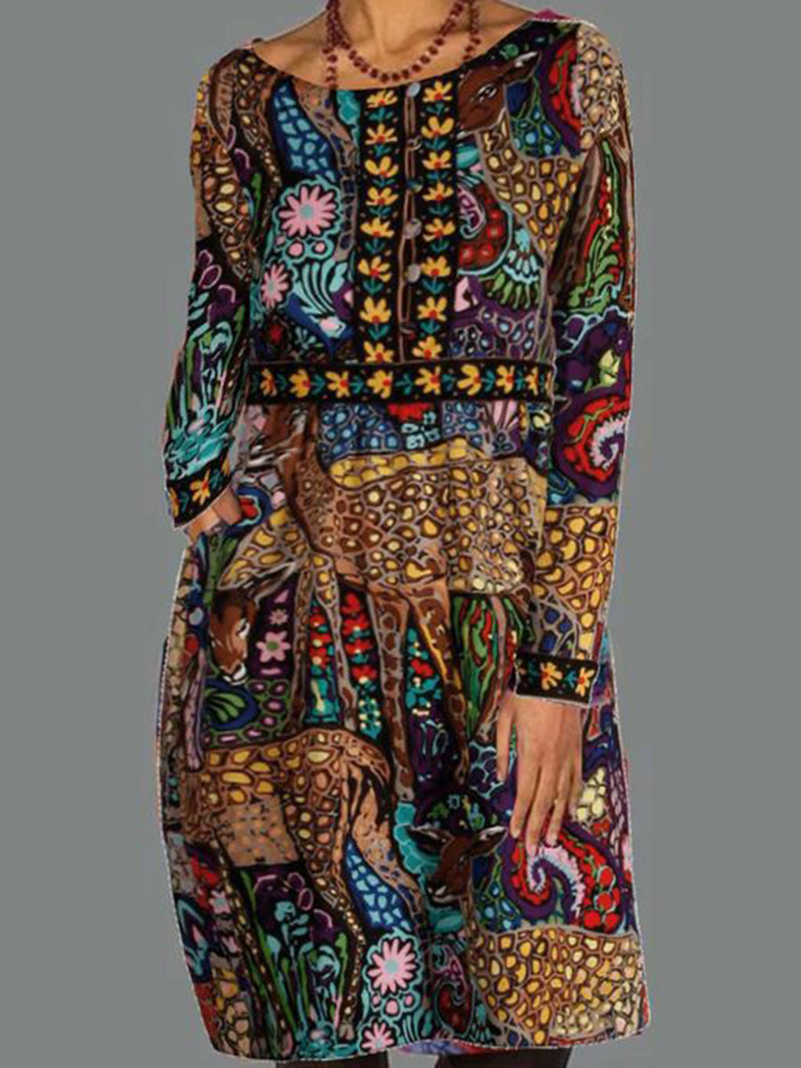 Colorful Printing Women's Midi Dress