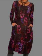 Load image into Gallery viewer, Retro Print Casual Round Neck Long Sleeve Women'S Dress
