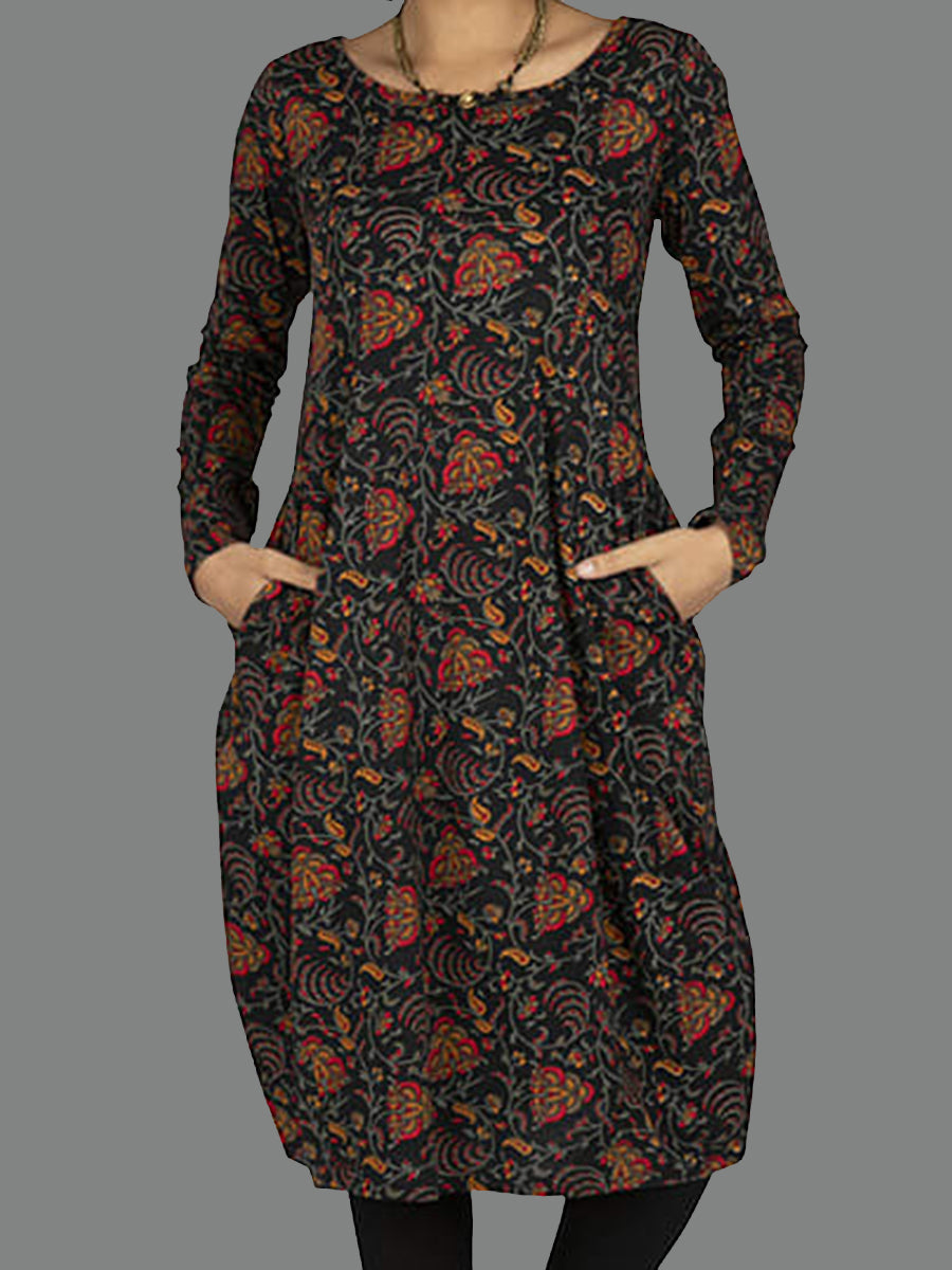 Cute print Round Neck Midi Dress