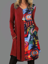Load image into Gallery viewer, V-Neck Splicing Printing Midi Dress
