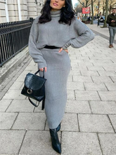 Load image into Gallery viewer, Fashionable And Elegant High Collar Solid Color Women'S Knitted Suit Skirt
