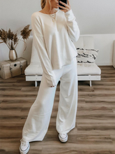 Load image into Gallery viewer, Solid Color Fashion Casual Round Neck Loose Two-piece Suit
