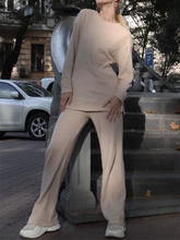Load image into Gallery viewer, Pure Color Round Neck Loose Casual Knitted Two-piece Suit
