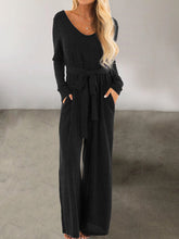 Load image into Gallery viewer, Casual Long-Sleeved V-Neck Loose Solid Color Jumpsuit

