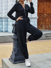 Load image into Gallery viewer, Solid Color Casual O-ring Zip Front Belted Jumpsuit
