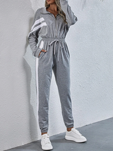 Load image into Gallery viewer, Half Zip Batwing Sleeve Drawstring Waist Jumpsuit
