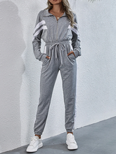 Load image into Gallery viewer, Half Zip Batwing Sleeve Drawstring Waist Jumpsuit
