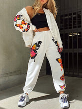 Load image into Gallery viewer, Butterfly Print Zipped Jacket Pants Set
