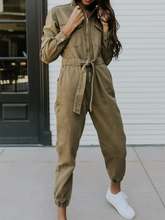 Load image into Gallery viewer, Fashion Solid Color Lapel High Waist Zipper Casual Jumpsuit
