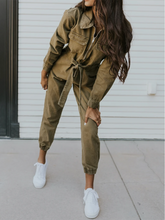 Load image into Gallery viewer, Fashion Solid Color Lapel High Waist Zipper Casual Jumpsuit
