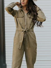 Load image into Gallery viewer, Fashion Solid Color Lapel High Waist Zipper Casual Jumpsuit
