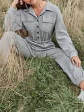 Load image into Gallery viewer, Flap Pocket Elastic Waist Button Solid Color Jumpsuit
