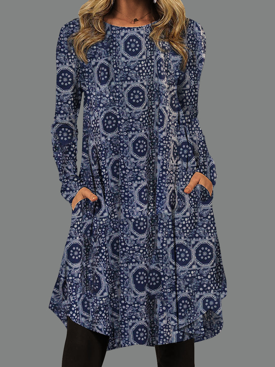 Circular Printing Midi Dress