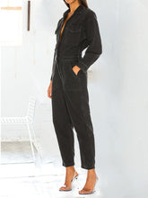 Load image into Gallery viewer, Fashion Denim Lapel Solid Color Casual Button Jumpsuit

