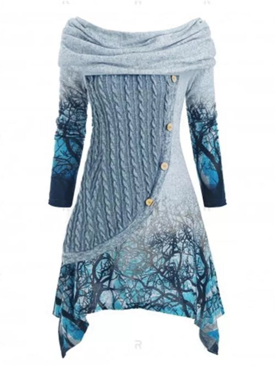 Casual Pile Collar Hooded Printed Women'S Dress