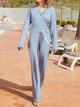 Load image into Gallery viewer, Casual Solid Color Loose Round Neck Lace-Up Jumpsuit
