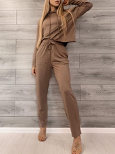 Load image into Gallery viewer, Hooded Drawstring Long Sleeve Casual Solid Color Two-piece Suit
