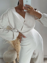 Load image into Gallery viewer, Pure Color Long Sleeve V-Neck Casual Knitted Two-Piece Suit
