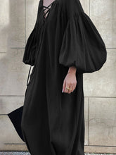 Load image into Gallery viewer, Fashion Sexy Solid Color V-neck Open Back Puff Sleeve Maxi Dress
