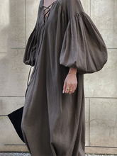 Load image into Gallery viewer, Fashion Sexy Solid Color V-neck Open Back Puff Sleeve Maxi Dress
