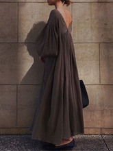 Load image into Gallery viewer, Fashion Sexy Solid Color V-neck Open Back Puff Sleeve Maxi Dress
