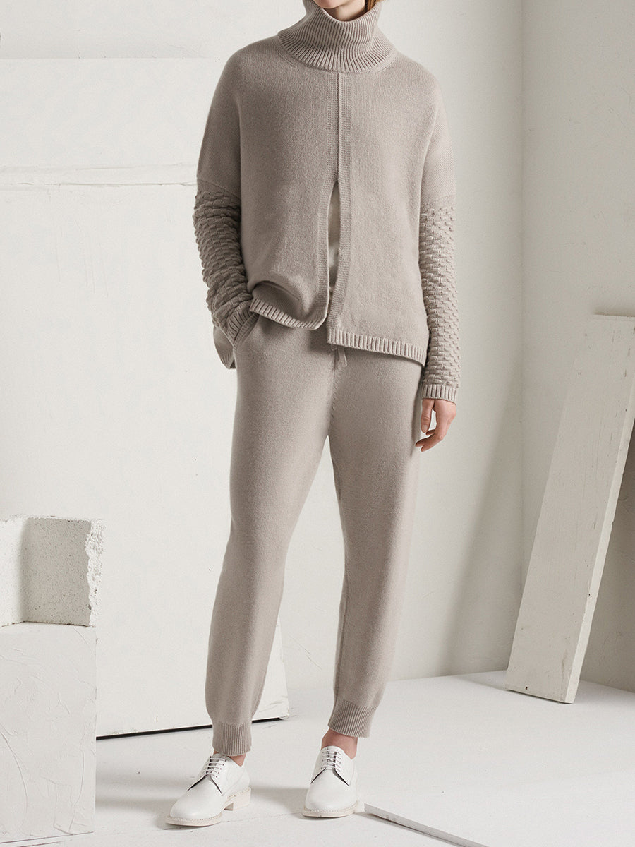 Casual Solid Color Turtleneck Knitted Two-Piece Suit
