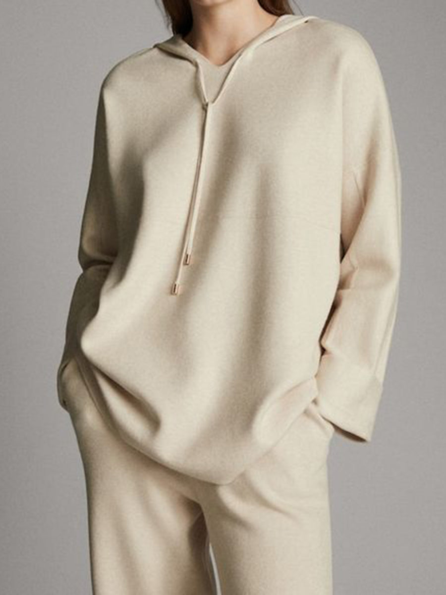 Casual And Comfortable Solid Color Hooded Loose Two-Piece Suit