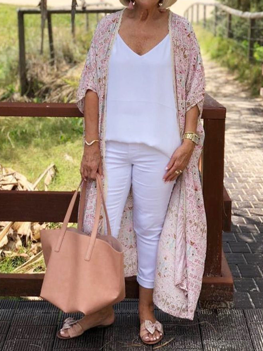 Casual Printed Jacket V-Neck Top Loose Three-Piece Suit