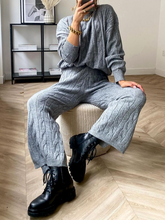 Load image into Gallery viewer, Solid Color Round Neck Long Sleeve Casual Slit Knit Two-piece Suit
