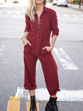 Load image into Gallery viewer, Fashion Lapel Button Loose High Waist Casual Jumpsuit
