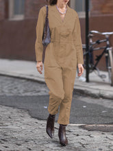 Load image into Gallery viewer, Fashion Shirt V-neck High Waist Casual Solid Color Jumpsuit
