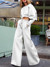 Load image into Gallery viewer, Drawstring Crop Top Loose Wide Leg Pants Set
