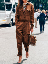 Load image into Gallery viewer, Fashion Lapel Button Pocket Loose Casual Jumpsuit
