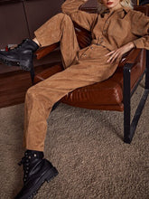 Load image into Gallery viewer, Button Front Buckle Belted Patch Pocket Corduroy Jumpsuit
