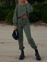 Load image into Gallery viewer, Pure Color Fashion Round Neck Sweatshirt Casual Two-piece Suit
