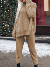 Load image into Gallery viewer, Simple Slit High Neck Women'S Knitted Two-Piece Suit
